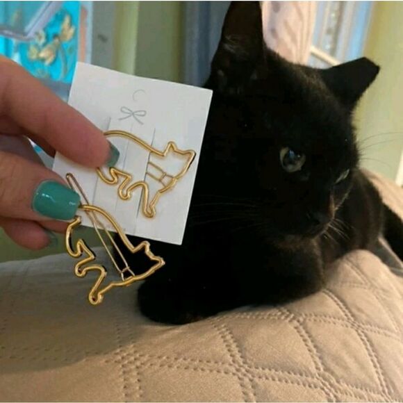 Cat Shaped Metal Hair Clips Goldtone Accessory - Picture 7 of 7